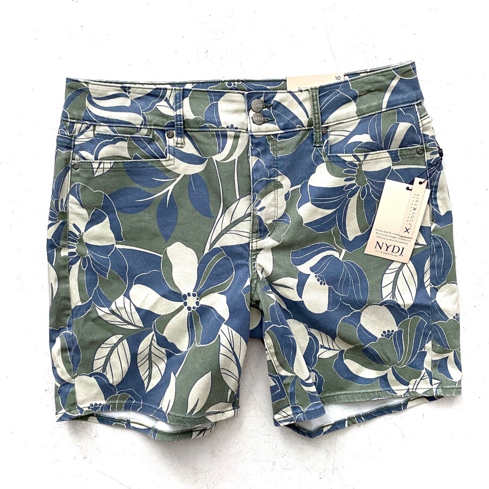 NYDJ Floral Blue Green White Jean Shorts